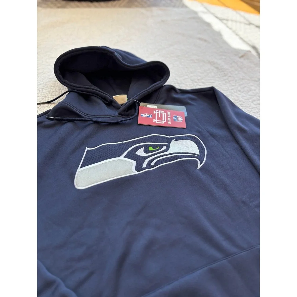 NFL Ultra Game‎ Seattle Seahawks Navy Blue Pullover Hoodie Mens Size Medium #121 - Picture 2 of 7